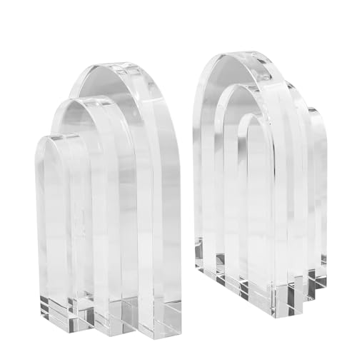 Kitcom Decorative Bookends for Books, Set of 2, Heavy Duty Book Holders Stopper for Shelves, Bookshelf, Bookcase, Office Desk, Home Decor, Aesthetic Layered Arch Design, Clear by kitCom - Used condition - US$33.49
