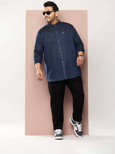 Image of Thomas Scott Men's Solid Cotton Linen Casual Shirt | Full Sleeve | Regular Fit | Mandarin Collar