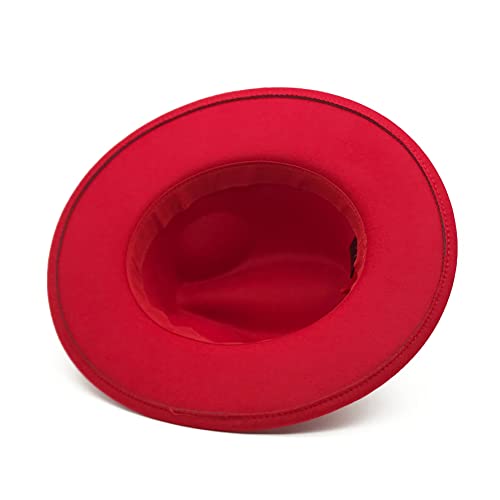 Qkrlamx Black Fedora Hats For Women Wool Panama Hat With Pearl Band Wide Brim Felt Hat Classic Trilby Hat Red #TOP4