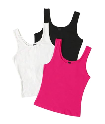 Image of Women's 1x1 Rib Cotton Stretch Tank Top Sleeveless Basic Vest Pack of 3