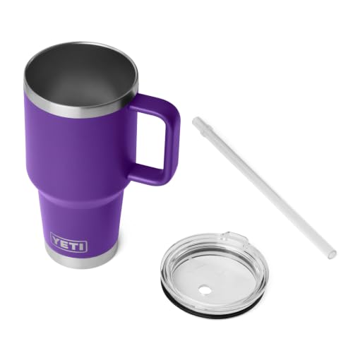 Image of YETI Rambler 35 oz Straw Mug 2.0 - Double-Wall Vacuum Insulation for Cold Beverages - Dishwasher Safe - Cupholder Compatible - Reusable Straw - Comfortable Grip Handle - Travel Mug - Pace Purple
