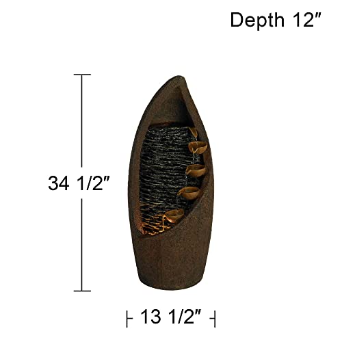 Nathan Cascade 34 1/2" High Large Rustic Indoor Outdoor Decor Faux Stone Floor Fountain with Light LED Standing Waterfall Tiered Water Feature for Outside Garden Patio Yard Backyard - John Timberland
