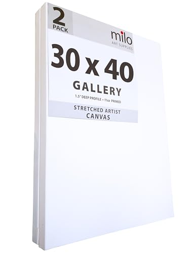 milo Stretched Artist Canvas | 30 x 40 inches | 2 Pack | 1.5 inch Thick Gallery Profile | 11 oz Primed Large Canvases for Painting Ready to Paint Art Supplies for Acrylic Oil
