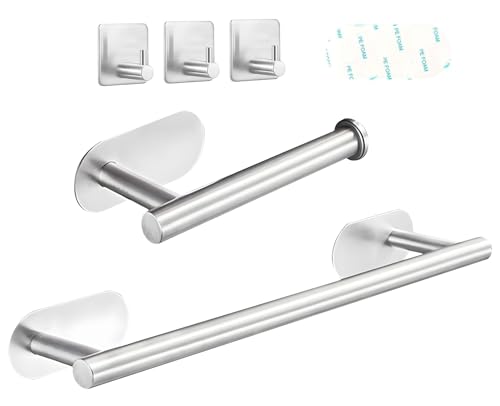 GULINO Juego Accesorios Baño 5 Piezas Acero Inoxidable, Kit Accesorios para baño, Toalleros de Baño sin Taladro, Accesorios de baño, Juego Baño Accesorios, Kit de Accesorios baño Toallero (Plateado)