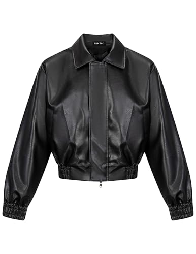 Vamtac Cropped Leather Jacket Unisex Y2k Faux Racing Bomber Moto Zip up Coat Streetwear Fall 2025