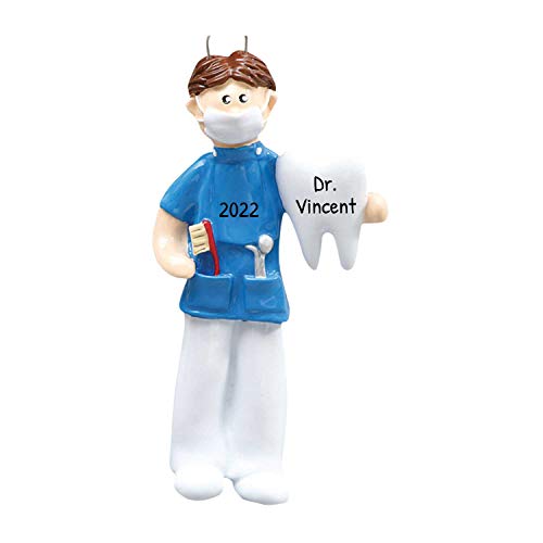 Personalized Dentist Christmas Tree Ornament 2019 - Brown Hair Man Medical Health Care