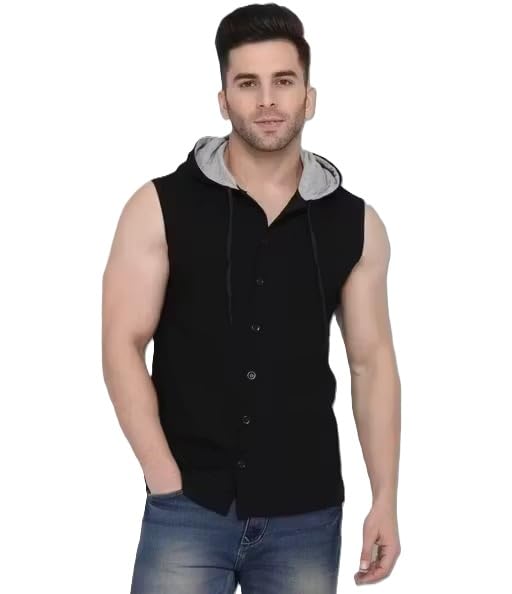 Tees Collection Men Sleeveless Hooded T Shirt with Button Front Casual Fit-picture-53