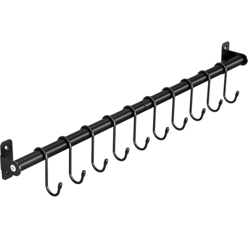 KINGRACK Kitchen Rail Pan Hanger Utensil Hanging Bar Rack Bathroom Towel Bar Wall Mounted Hanger Organizer for Hanging Knives Pot and Pan Bags on Living Room with 10 Removable S Hooks 570MM x 1