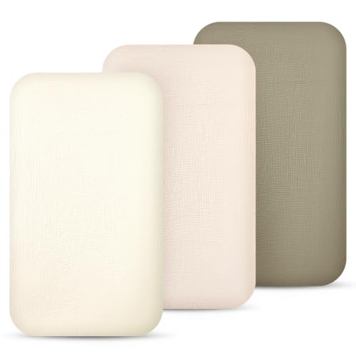 Image of lulumoon Muslin Bassinet Sheets 3Pack: Fitted Most Bedside Sleeper Mattress | Soft Cotton Bassinet Mattress Sheets for Baby - 33x21 inch Flexible Fit for Baby Delight Dream on Me and Other Rectangle pads
