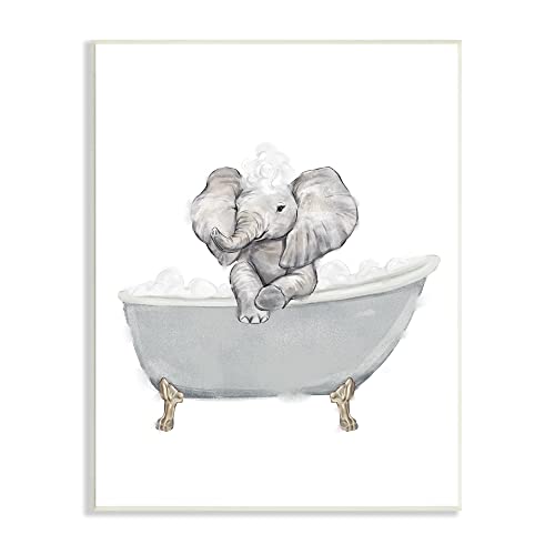 Image of 'Baby Elephant Bubble Claw Bathtub Safari'| Wall Plaque Art | Stupell Industries | 10 x 15 Inches, Easy to Hang and Sturdy, Made in USA, by Ziwei Li