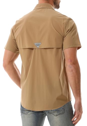 Zyvrenix Men's Outdoor Short Sleeve Button Down Shirts with Pocket Khaki L - image 4