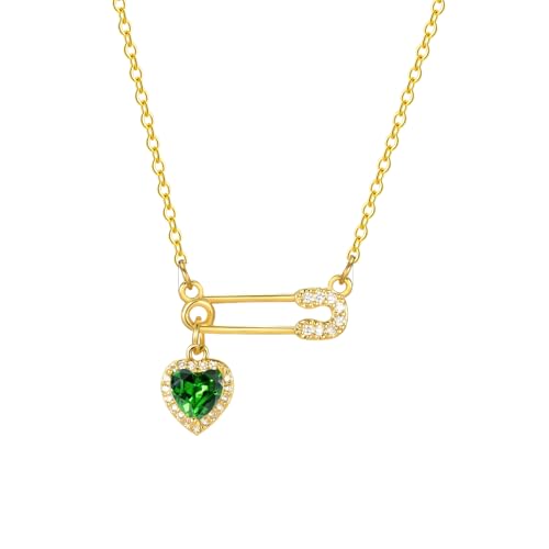 Collier épingle de sûreté symbole d'amour éternel TABOJS pendentif coeur scintillant en CZ