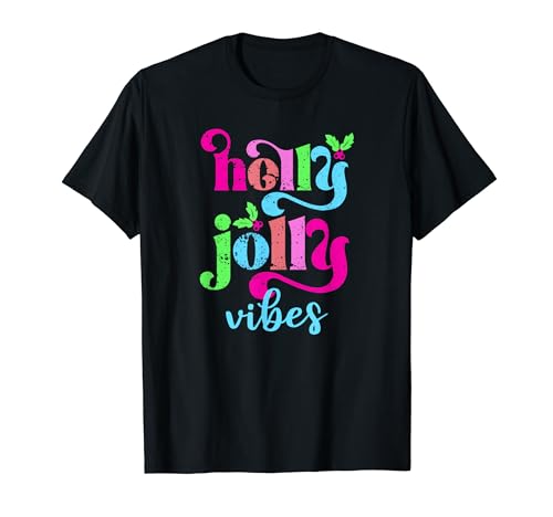 Holly Xmas Jolly Vibes Amusant Noël assorti Rétro Groovy T-Shirt