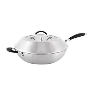 universal 13 inch Wok, 316 Surgical Stainless Steel Cookware, 5-Ply Wok Pan with Lid 5.7 Quart / 4.8 Liter Capacity, Compatible with All Stoves