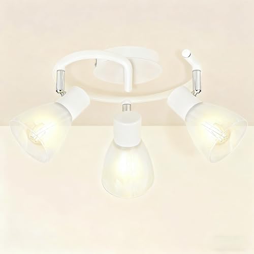 HiBay Ceiling Light Fixture 3-Light Track Lighting White w/Glass Shades, Directional Modern Light Fixtures Ceiling Spotlight Indoor for Kitchen, Bedroom, Living Room, E12 Base, No Bulbs