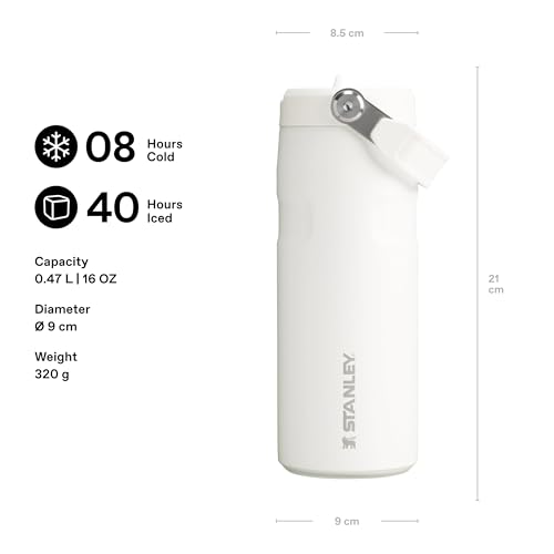 Image of Stanley 1913 Flip Straw Sports Water Bottle with Straw 0.47L - 8 Hours Cold - 40 Hours Iced - Stainless Steel - BPA Free - Leak Resistant - Fits in Cup Holder - Dishwasher Safe - Frost | 8 Hours Cold - 40 Hours Iced - BPA-Free - Leak Resistant - Dishwasher Safe - Fits Cup Holder