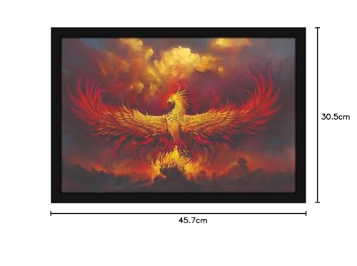 Image of Mad Masters Phoenix Bird Wings on Fire Painting Hanging Photo Frame Decorative Item for Living Room, Bedroom, Home Decor and Wall Decoration (MM 1897, 45.7L x 30.5W cm, Paper, With Plexi Glass)
