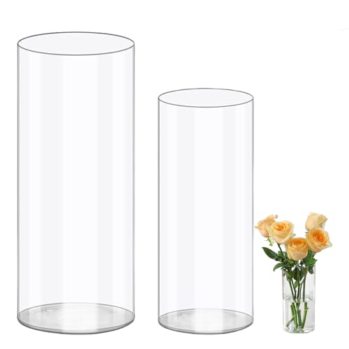 Wintfarm Juego de 2 jarrones cilíndricos acrílicos, transparentes, duraderos, irrompibles, jarrones de plástico para arreglos florales, decoración de mesa, centros de boda, bricolaje (20 x 10 y 25 x