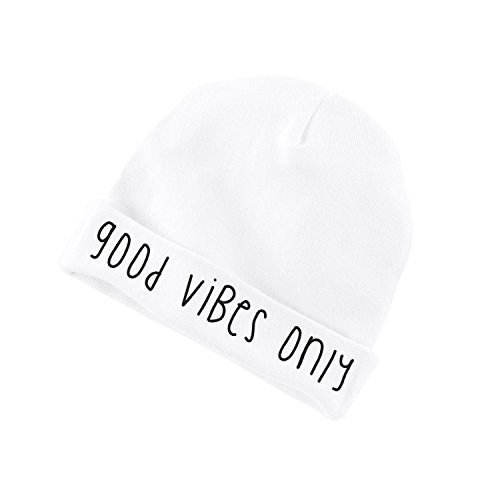 Good Vibes Only Positive Funny Baby Beanie Cotton Cap Hat - White