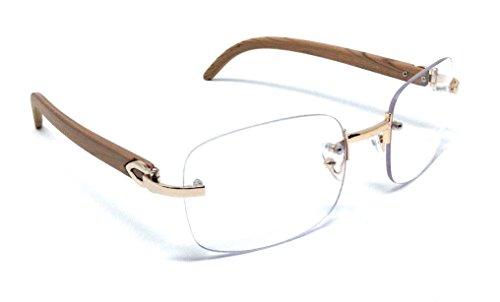 Dasher Rimless Square Metal & Faux Wood Buffs Rimless Sunglasses