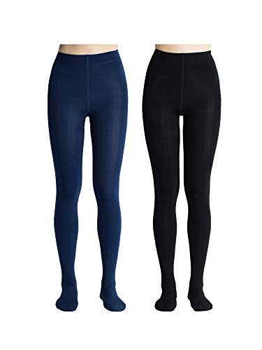 Sofie's Womens Fleece Lined Tights - Classic Winter Thermal Opaque Tights 160 (Black/Navy Blue - 2 Pairs, Large)