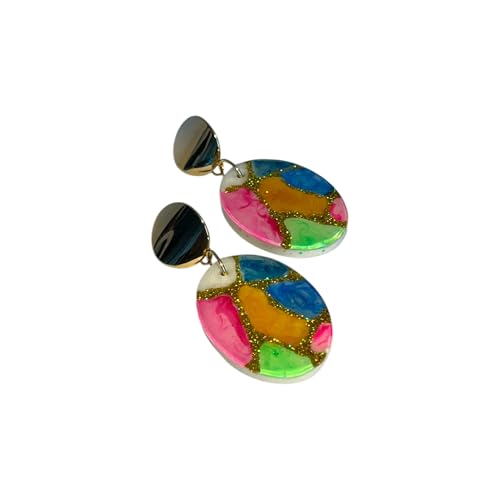 Boucles d’oreilles terrazzo coloré & doré miroir – résine nacrée – fait main à Marseille – pièce unique – Joia Bijoux
