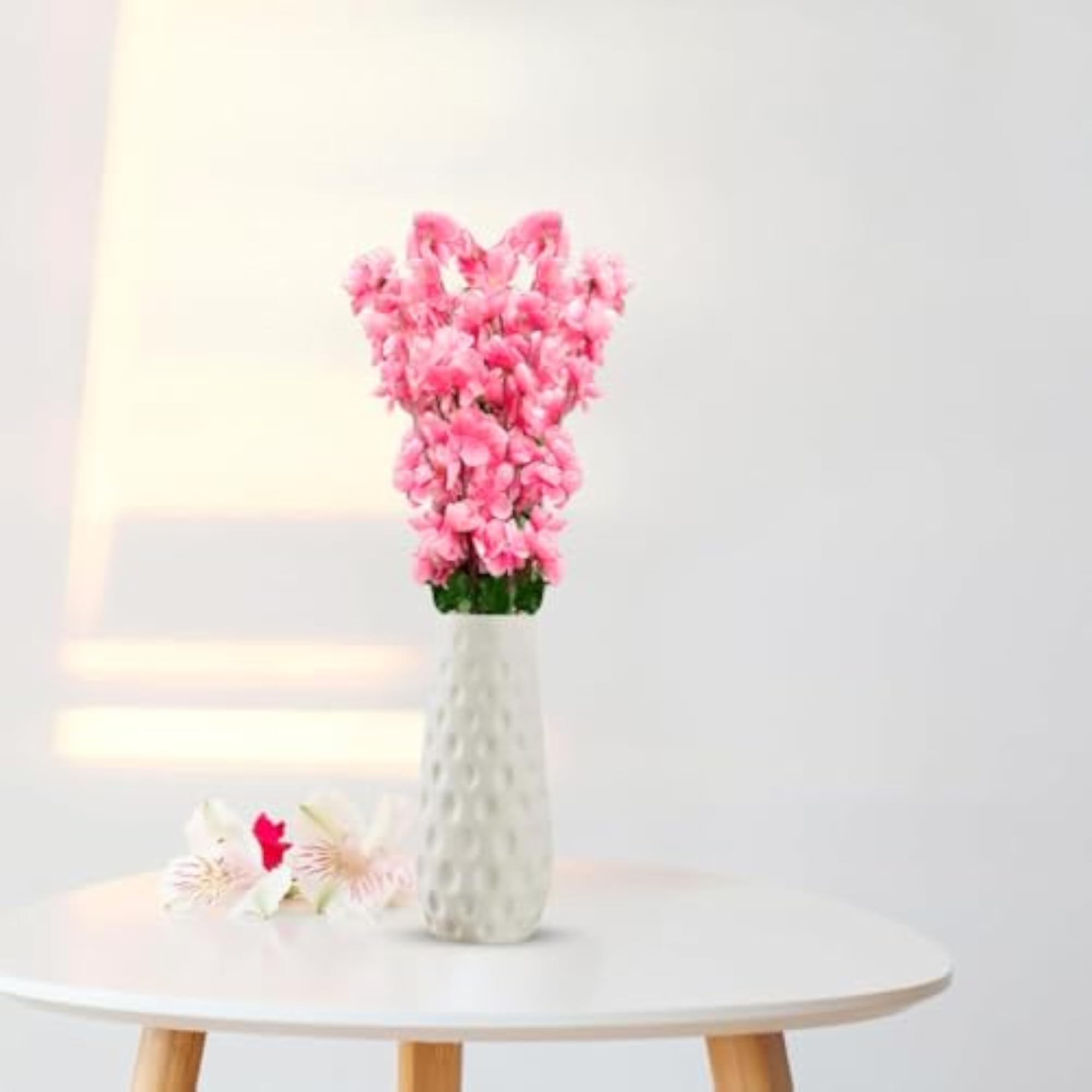 Artificial Flowers Bunch with White Textured Plastic Vase