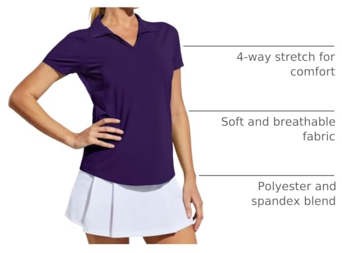 Image of MIER Women's Golf Polo Shirts Collared V Neck Short Sleeve Tennis Shirt, Dry Fit, Moisture Wicking