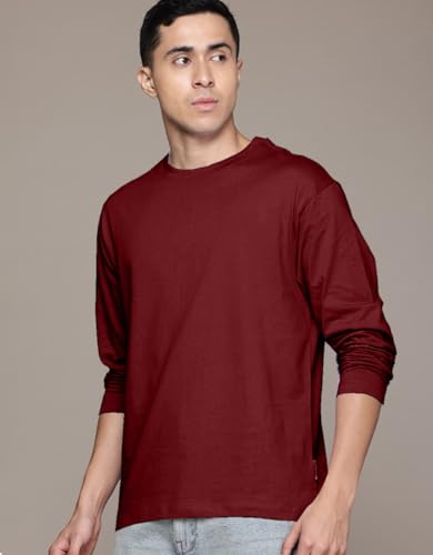 Image of Veirdo Pure Cotton Round Neck Regular Fit Solid Full Sleeve T-Shirt for Men & Boys (Available in Black, Cork, Green, Maroon, Navy, Swanwhite & White Color)