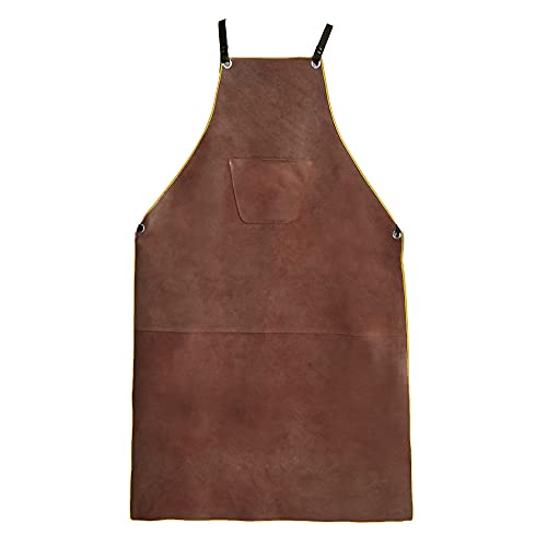 Olson Deepak Leather Welding Work Apron - Heat Resistant & Flame Resistant Bib Apron, Flame Retardant Heavy Duty Bbq Apron, Adjustable One Size Fit Most - 31" X 45"Brown #TOP6