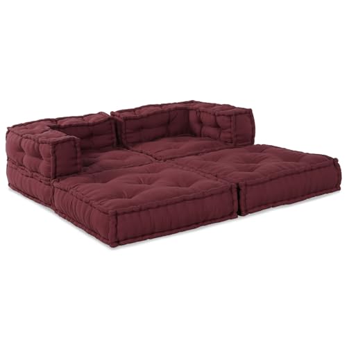 vidaXL Puf Modular Burdeos con Relleno de Algodón 70X70X54 cm Asientos Cómodos para Uso Interior Diseño Ajustable y Versátil Sofá Convertible Cojín de Palet Sofá de Suelo Esquinero de Tela