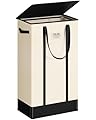 SOLEDI Slim Laundry Hamper with Lid,Collapsible Narrow Laundry Basket with Handles,Tall Skinny Dirty Clothes Hamper for Laundry Room,Dorm,Bathroom,Bedroom,and Small Spaces, 53L Beige