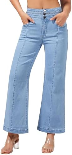 roswear Women's Wide Leg Petite Jeans High Waisted Stretchy Cropp...