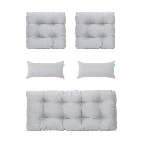 QILLOWAY Outdoor Patio Wicker Seat Cushions Group Loveseat/Two U-Shape/Two Lumbar Pillows for Patio Furniture,Wicker Loveseat,Bench,Porch,Settee of 5 (Silver/Grey)… Cover