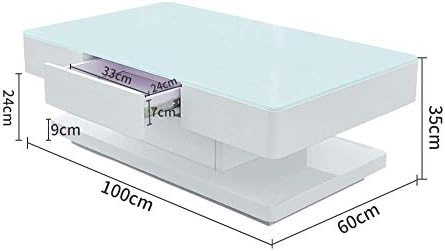CLIPOP White High Gloss Coffee Table 8 MM Tempered Glass Top Rectangle Living Room Centre Table with 2 Storage Drawers for Home Office Furniture,100 x 60 x 35 cm