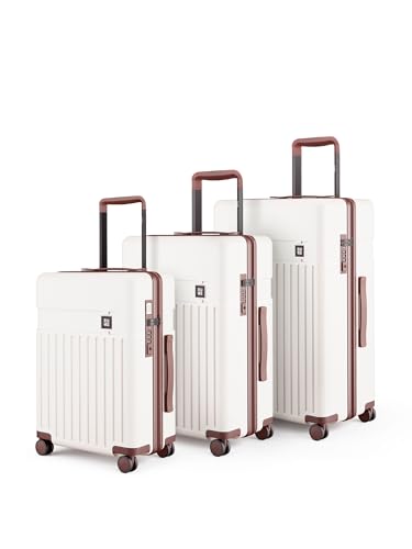 Image of EUME Classic Cabin 55 Cm, Check-in Medium 65 Cm & Check-in Large 75 Cm Luggage Trolley Bags for Travel - Set of 3 (Mocha White) | Polycarbonate (PC) 8 Hinomoto Wheels Suitcase | Cabin Trolley Bags