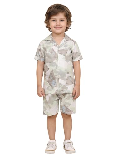 Image of POLKA TOTS Boys 100% Cotton Vacation Wear Co-ord Set | Trendy Printed Shirt & Shorts Combo for Kids | Breathable Summer Beach Outfit for Toddlers & Infants | Lightweight Daily Wear & Night Suit