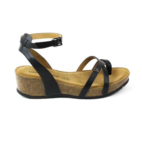 Petit compensé confort Chattawak femme Vera noir 36 chaussure été lanières