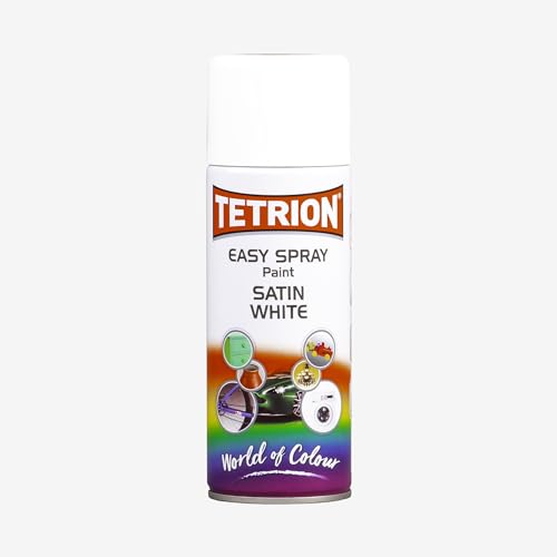 Image of Tetrion Easy Spray Paint - Satin White 400ml - All-Purpose Fast Drying Acrylic Spray for Wood, Metal, Plastic, Ceramic & More, Smooth Base Coat - Indoor & Outdoor Use, 13.5 Oz