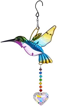 Stained Glass Bird Suncatcher with Crystal for Window, Hanging Prism for Garden Decoration, Glass Hummingbird Ornament Hangings, Sunlight Reflection Rainbow Maker, Handmade Beads Kits Gift for Adults