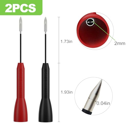 Image of 2 Pack 2mm Multimeter Needle Probes, 600V /10A Non-Destructive Test Probes, Back Probe Pins for Fluke Leads, Extended Wire Piercing Volt Meter Test Leads