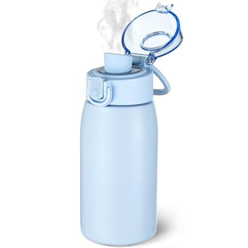 Image of Insulated Water Bottle 12 oz with Dustproof Lid, Carry Handle & Tea Infuser, BPA-Free & Leakproof, Stainless Steel Water Bottles Ideal for Fitness, Hiking, Office & Outdoor Use (Light Blue )