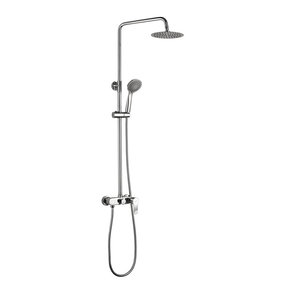 Kibath 400121 Columna Monomando Can Tubo Extensible Regulable en Altura de 80 a 120 cm. Ducha de Mano para hidromasaje y rociador Redondos. Recambios garantizados, Cromo Brillo