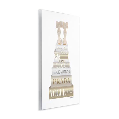 Image of Cream Bow Heels Glam Bookstack, 13 x 19 Inch Mounted Print on Wall Plaque | Stupell Industries . By Amanda Greenwood . Ready to hang . Chic giftable accent . Made in USA