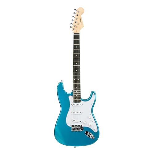 Image of STA 39-Inch Full-Size 6-String Electric Guitar for Beginners & Intermediate (Blue) | SSS Single Coil Pickup | Basswood Body, Rosewood Neck & Fretboard | Standard Tremolo Bridge with Whammy Bar