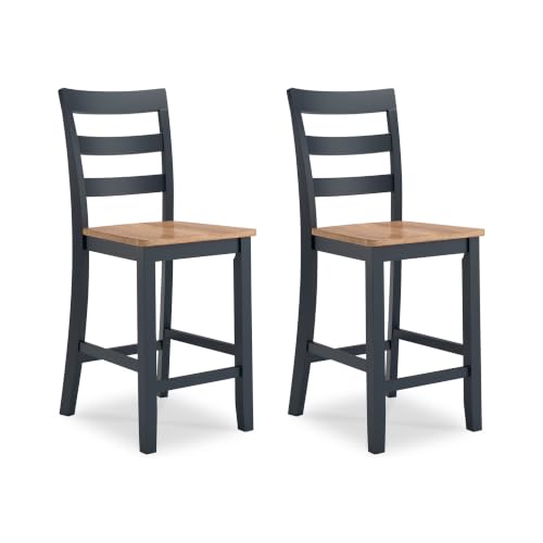Signature Design by Ashley Gesthaven Solid Wood Frame Counter Height Barstool, Set of 2, Slate Blue/Natural