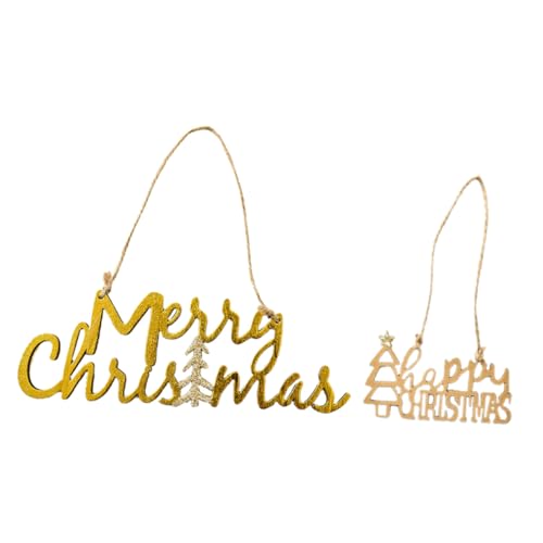 DECORNIJIA 2 Adornos Colgantes para Árbol de Navidad Letras de Madera de 8 CM y 20 CM en Dorado Brillante Decoración Navideña Festiva para Fiestas y Hogar