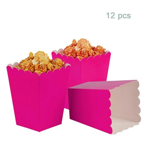 Image of Hot Pink Popcorn Boxes Mini Pack of 12, Paper Popcorn Container for Birthday Party, Graduation, Wedding, Carnival, Movie Night