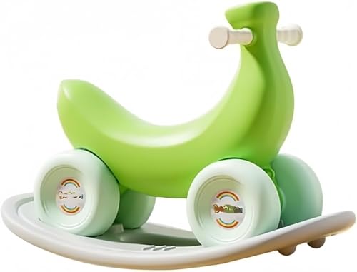 MiluFox バナナカー ロッキングホース 木製馬 子供用おもちゃ 安定 アンチサイドターン 2 in 1 子供用おもちゃ車 ベビーヨーヨーカー 多機能 屋内/屋外 エンターテイメント製品 (単車+スクーター,グリーン)