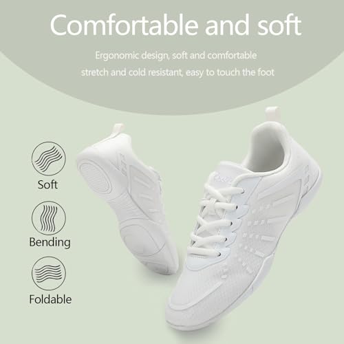 Image of White Cheer Shoes Women Girls Black Mesh Breathable Dance Sneakers | Cheerleading Athletic Sneakers Cheerleader Gymnastic Competition School Sports Flexible Footwear